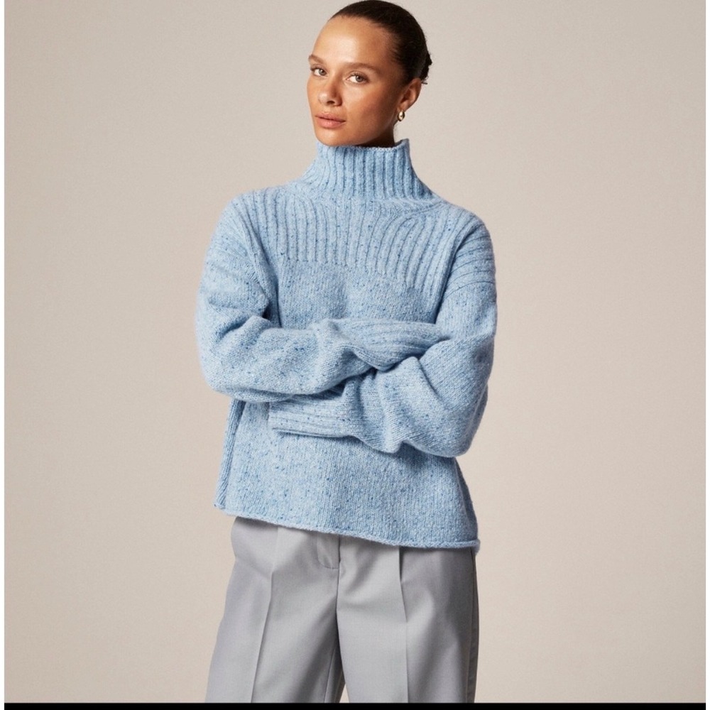 J CREW Ribbed turtleneck sweater in donegal wool blend XS blue NWT